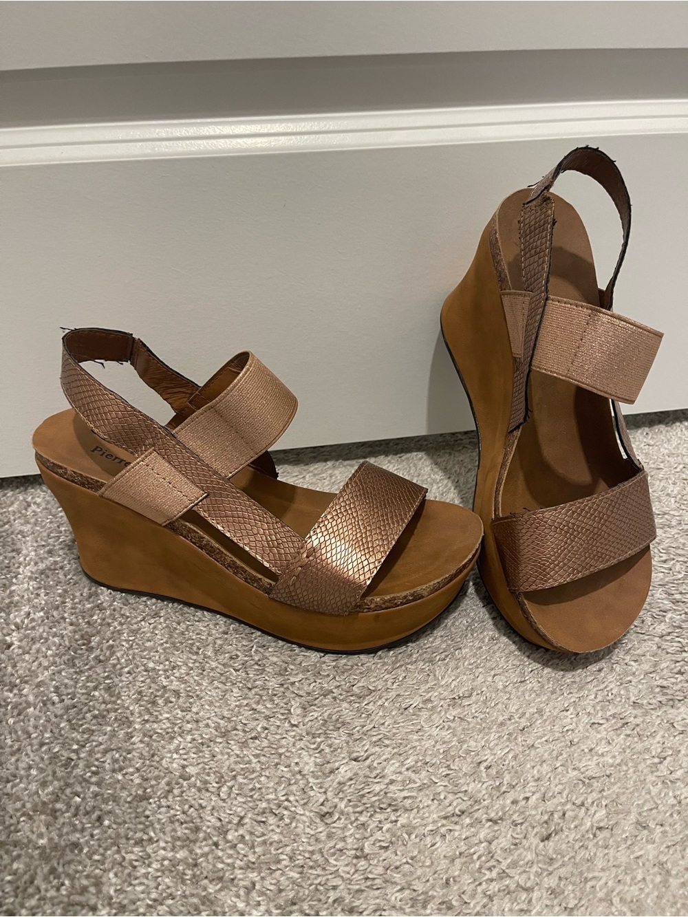 Pierre Dumas Bronze Wedge Sandals - Women's Platform Slingback